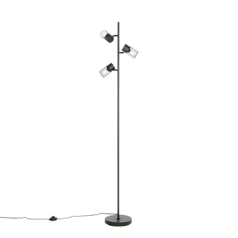 Stojace lampy Priemyselná stojaca lampa čierna 3-svetlo - Jim