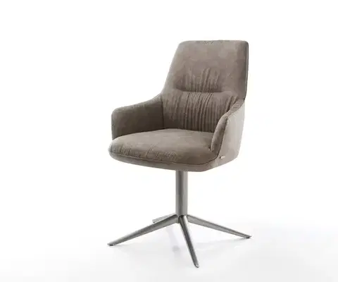 Jedálenské stoličky DELIFE Otočná jedálenská stolička Zelia-Flex s opierkami mikrovlákno taupe vintage podstava grafit 360° otočná hojdacia funkcia vrecková pružina