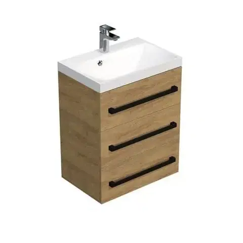 Kúpeľňový nábytok Kúpeľňová skrinka s čiernou úchytkou a umývadlom SAT Cube Way 60x76,5x40 cm dub Hickory mat CUBE2C603DH CUBE2C603DH