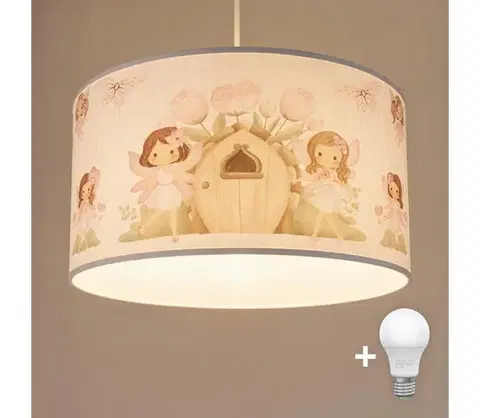 Svietidlá BRILAGI - LED detský luster na lanku BOBO 1xE27/60W/230V pr. 35 cm ružová s motívom víl 8590828051374