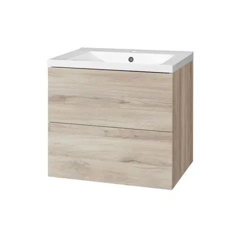 Kúpeľňový nábytok Mereo Aira, kúpeľňová skrinka s umývadlom z liateho mramoru 61 cm, dub Kronberg CN720M