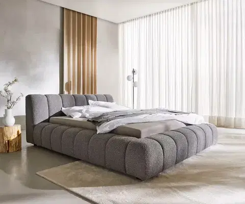 Čalúnené postele DELIFE Čalúnená posteľ Cutio 140x200 cm bouclé strieborno sivá
