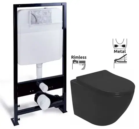 Závesné wc sety PRIM predstenový inštalačný systém bez tlačidla + WC REA CARLO MINI RIMLESS ČIERNY MAT + SEDADLO PRIM_20/0026 X MM1