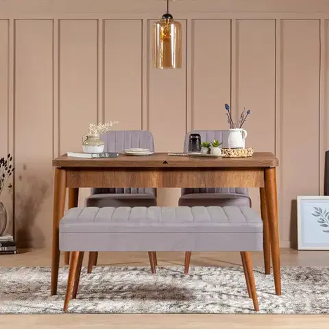 Jedálenské sety Jedálenský set s rozkladacím stolom a stoličkami (4 kusy) Vina 0701 - 3 - Walnut, Grey