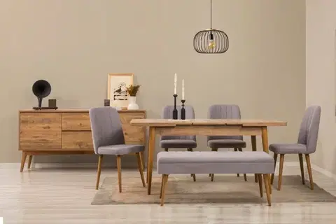 Jedálenské sety Set s rozkladacím stolom, stoličkami a konzolou (7 kusov) Vina 03 0701 - Atlantic Pine, Grey
