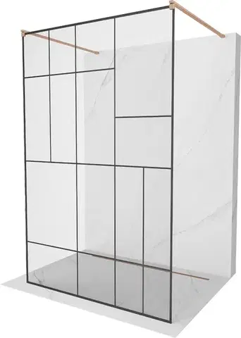 Sprchové dvere MEXEN/S - Kyoto samostatne stojaca sprchová zástena 100 x 200, čierny vzor 8 mm, meď kartáčovaná 800-100-002-65-78