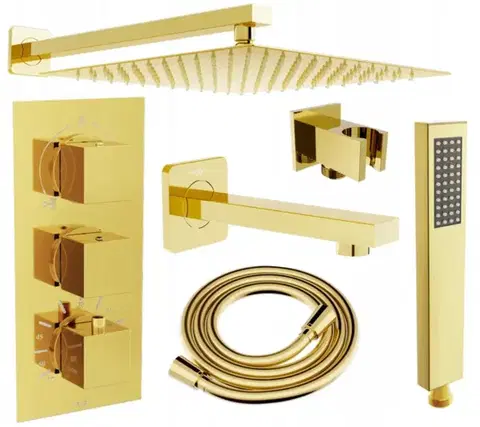 Vaňové panely MEXEN/S - Cube DR02 podomietkový vaňový SET s vytokovou hubicou + slim sprcha 30, zlatý 77503DR0230-50