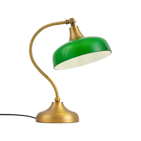 Stolné lampy Klasická stolná lampa bronzová so zeleným opálovým sklom - Clerk