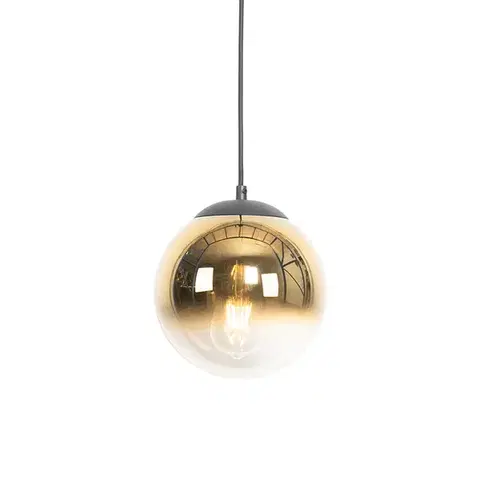 Závesné svietidlá Art Deco závesné svietidlo čierne so zlatým sklom 20 cm - Pallon