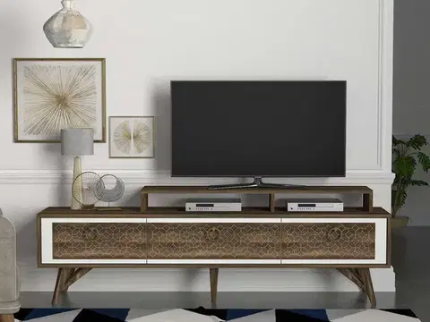 TV stolíky TORO TV stolík na nožičkách, biela/orech