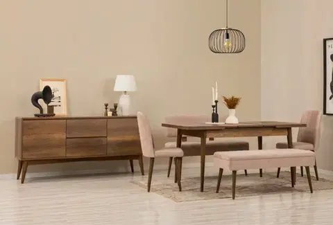 Jedálenské sety Set s rozkladacím stolom, stoličkami a konzolou (6 kusov) Vina Bench 04 0900 - Walnut, Stone