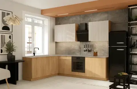 Kompletné kuchynské zostavy Artstolk Rohová kuchynská linka SOFIA B | dub cremona/béžová 200-260 cm Prevedenie: bez pracovnej dosky