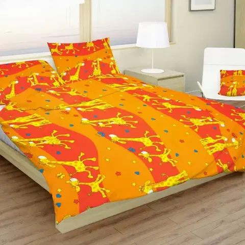 Detské obliečky Obliečky bavlnené detské Žirafky oranžové TiaHome - Detský set 130x90cm + 65x45cm