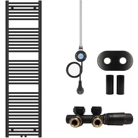 Doplnky do kúpeľne CERANO - Koupelnový radiátorový set Benito - kombinované vytápění, wifi tyč - středové připojení 50 mm - 600W - černá matná - 1700x450 mm CER-315956