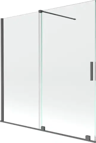Sprchové dvere MEXEN/S - Velar Dvojkrídlová posuvná vaňová zástena 160 x 150, transparent, šedá kartáčovaná 896-160-000-01-66