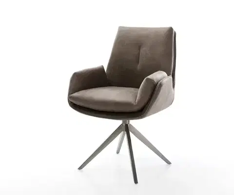 Jedálenské stoličky DELIFE Jedálenská stolička Clea-Flex mikrovlákno taupe vintage krížová podstava široká grafitová 360° otočná s hojdacou funkciou