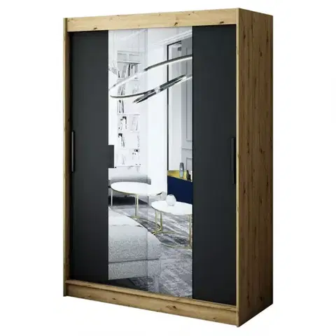 Šatníkové skrine Skriňa Halifax T1 150 Dub Artisan/čierna/Zrkadlo