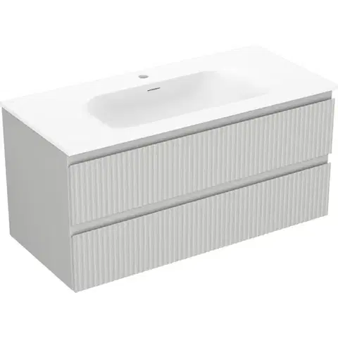 Kúpeľňový nábytok MEXEN/S - Rivel kúpeľňová skrinka 100 cm s umývadlom Vela, 2 zásuvky, reliéf, šedá mat/biela mat 91A20-10047-2-BFF62-W23M01