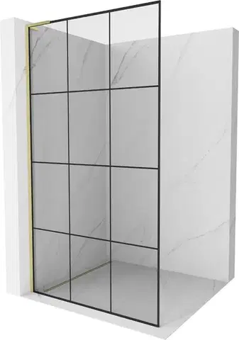 Sprchové dvere MEXEN/S - Kioto L Sprchová zástena WALK-IN 110 x 200, čierny vzor, zlato kartáčovaná 800-110-103-55-77