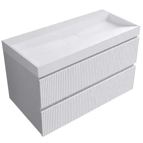 Kúpeľňový nábytok CERANO - Kúpeľňová skrinka Carole - biela matná ryhovaná + umývadlo z lit. mramoru Vita - biela lesklá - 100x58x46 CER-507249