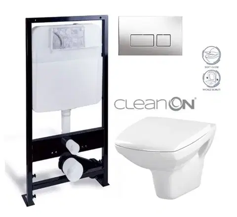 Záchody PRIM předstěnový instalační systém s chromovým tlačítkem 20/0041 + WC CERSANIT CLEANON CARINA + SEDADLO PRIM_20/0026 41 CA2