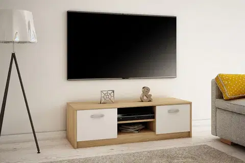 TV stolíky MAREK 027 TV stolík s dvierkami a policami, dub sonoma/biela