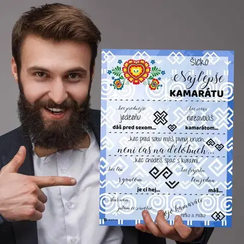 Tabuľky s venovaním (darčeky) Darčeky pre muža - Darček pre kamaráta s ľudovým motívom - tabuľka