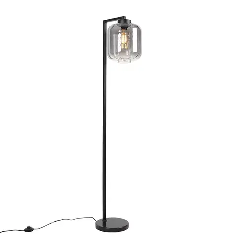 Stojace lampy Inteligentná stojaca lampa čierna s dymovým sklom vrátane WiFi ST64 - Qara Down