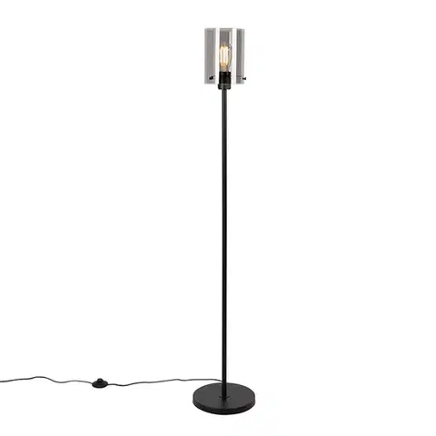 Stojace lampy Dizajnová stojaca lampa čierna s dymovým sklom - Dome