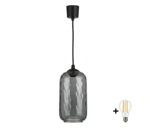 Svietidlá BRILAGI - LED závesný luster na lanku R GLASS 1xE27/60W/230V pr. 14 cm čierna/dymovo-sivá NSTK7501+TK6439A