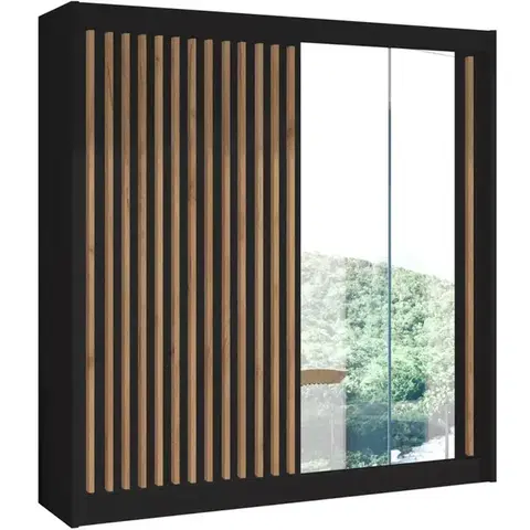 Šatníkové skrine Skriňa Ladder 203 čierna/lamely dub craft