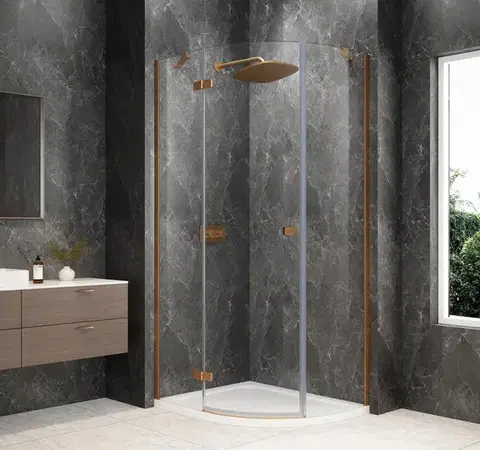 Sprchové dvere POLYSAN - GLOBE COPPER MATT štvrťkruhová sprchová zástena 900x800, číre sklo, ľavá GB2980LPG