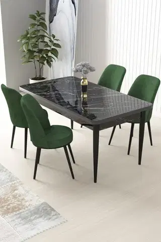 Jedálenské sety Dining Table & Chairs Set (5 Pieces) Nil - Black Marble, Khaki