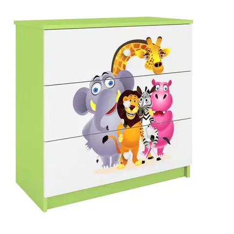 Komody so zásuvkami Detská komoda Babydreams zelená – Zoo