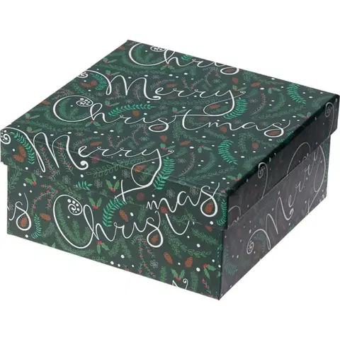 Vianočné dekorácie Darčekový vianočný box, zelená, 14,5x7x14,5 cm