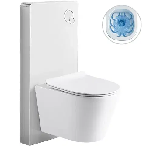 Záchody CERANO - Kompletný WC set Modul/Carlito - biela lesklá - integrované WC tlačidlo - pneumatický modul - 48,5x36,5 CER-979852