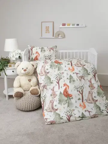 Detské obliečky MKLozkoviny.sk Bavlnené obliečky Renforcé do postieľky - Lesné zvieratká - 100 × 135 cm - 40 x 60 cm