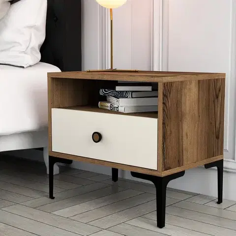 Nočné stolíky Nočný stolík Lizbon 533 - Walnut, Cream