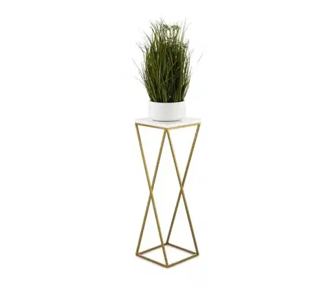 Stojany na kvetiny HowHomely Stojan na kvety LOFT 70x24 cm zlatá/biela 10-1631-70-GW-MDF