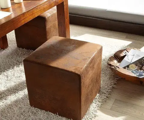 Kocky na sedenie DELIFE Taburet Dado hnedý 45x45 cm vintage vzhľad