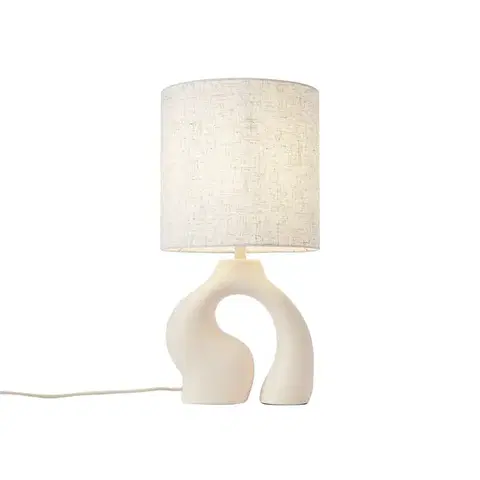 Stolné lampy Japandi stolná lampa béžová s ľanovým tienidlom - Dahlia