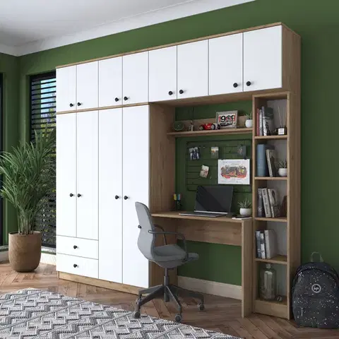 Sektorový nábytok do spálne MELON písací stôl so šatníkovou skriňou, orech/biela