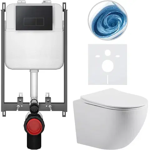 Záchody CERANO - Kompletný WC set Basic/Cesso - biela matná - WC tlačidlo Modulo/Čierna - na zamurovanie - 49x36 CER-8050BD86186