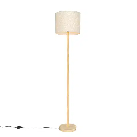 Stojace lampy Rustikálna stojaca lampa drevená s ľanovým tienidlom béžová 32 cm - Mels