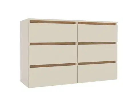 Komody a skrinky LIFE šuplíková komoda 1200, Satin / Gold Kraft oak