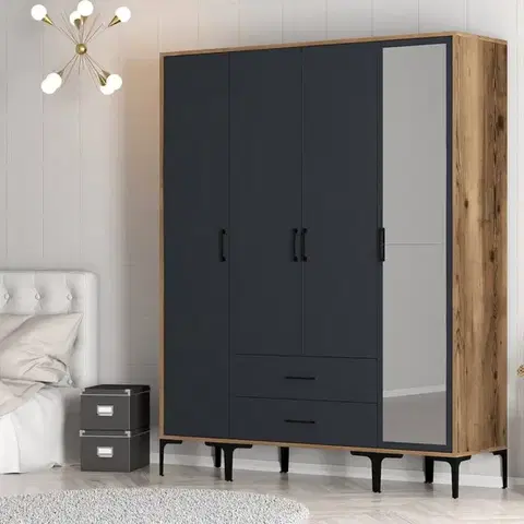 Šatňové skrine Šatníková skriňa Kumsal STR - Walnut, Anthracite