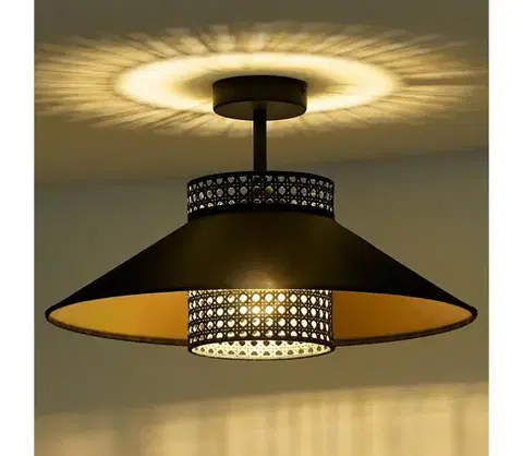 Svietidlá  - Prisadený luster RIO RATTAN 1xE27/15W/230V pr. 45 cm čierna/zlatá 604215