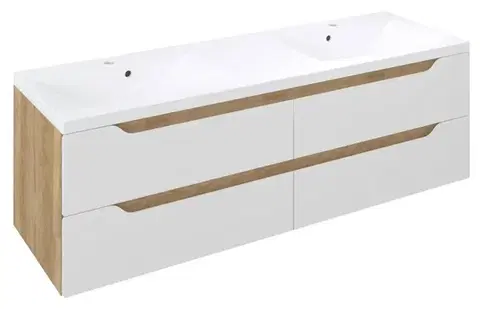 Kúpeľňový nábytok Sapho WAVE dvojumývadlová skrinka 149,7x50x47,8cm, biela/dub Alabama SPH WA150-3022