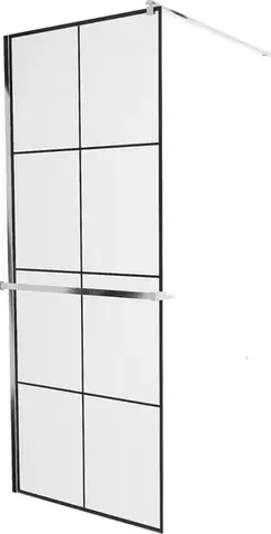 Sprchové dvere MEXEN/S - KIOTO Sprchová zástena WALK-IN s poličkou a držiakom uterákov 80 x 200, transparent/čierna 8 mm, chróm 800-080-121-01-77