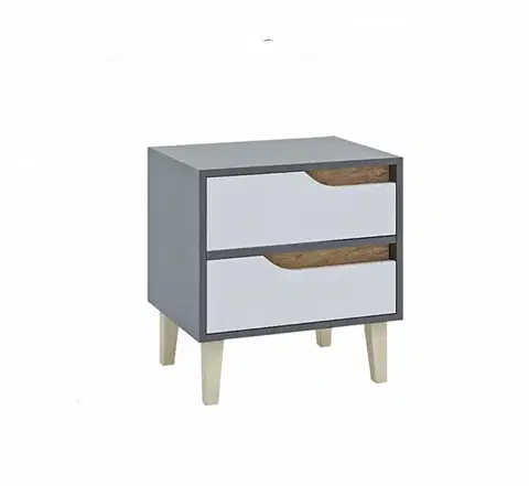 Nočné stolíky DOOWE nočný stolík 2S, antracit/biela/dub Craft zlatý